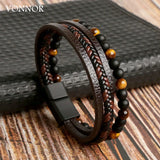 Men's Leather Rope Natural Stone Beaded Bracelets Jewelry