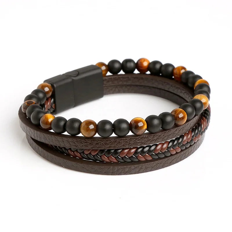Men's Leather Rope Natural Stone Beaded Bracelets Jewelry
