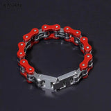 Men's Red Motorcycle Chain Link Bracelet Stainless Steel Punk Jewelry