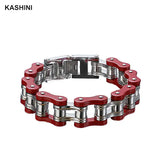 Men's Red Motorcycle Chain Link Bracelet Stainless Steel Punk Jewelry