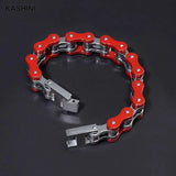 Men's Red Motorcycle Chain Link Bracelet Stainless Steel Punk Jewelry