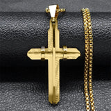 Men's Stainless Steel Cross Chain Necklace Hip Hop Pendant Jewelry