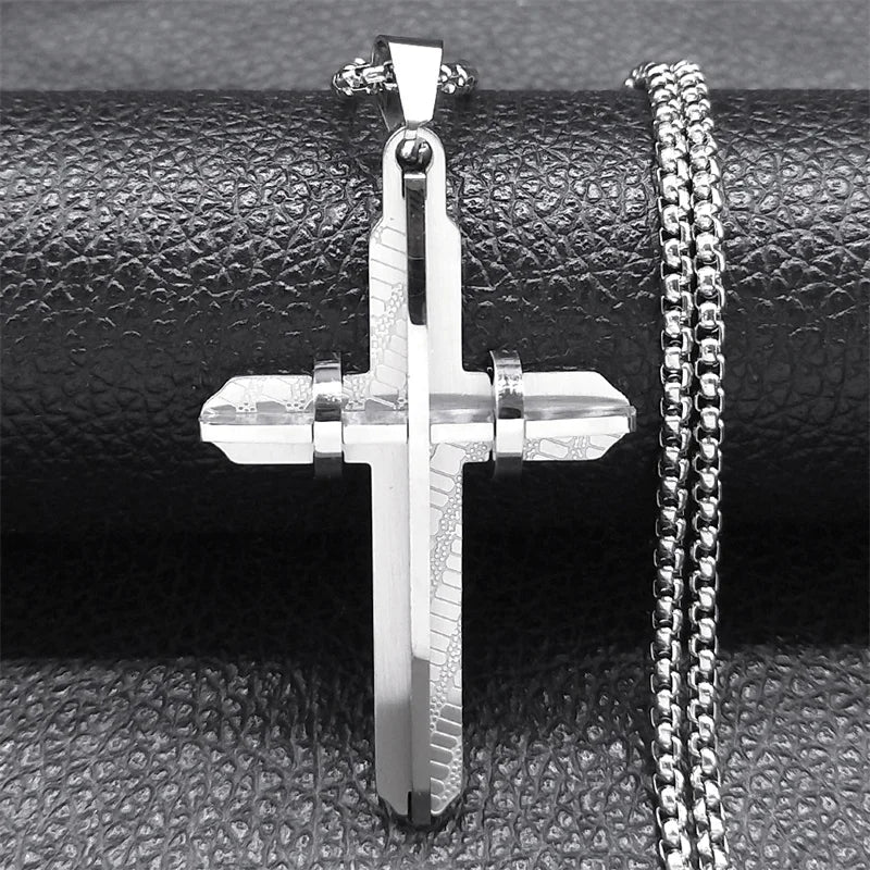 Men's Stainless Steel Cross Chain Necklace Hip Hop Pendant Jewelry