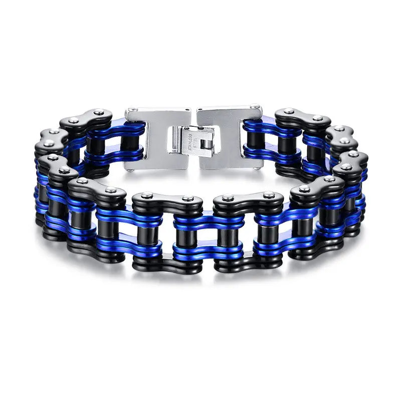 Men's Denim Biker Chain Link Bracelet Stainless Steel Punk Jewelry