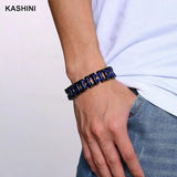 Men's Denim Biker Chain Link Bracelet Stainless Steel Punk Jewelry
