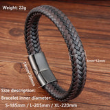Men's Punk Stainless Steel Leather Woven Bracelet Magnetic Buckle