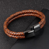 Men's Punk Steel Magnetic Buckle Leather Wristband