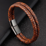 Men's Punk Steel Magnetic Buckle Leather Wristband
