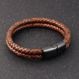 Men's Punk Steel Magnetic Buckle Leather Wristband