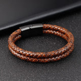 Men's Punk Steel Magnetic Buckle Leather Wristband