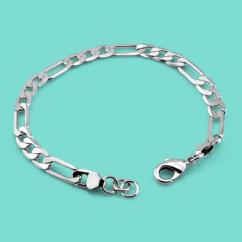 Men's 925 Silver Bracelet 6mm Chain 18-20cm Italian Man Bracelet
