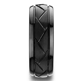 Men's Silver Tungsten Carbide Ring Groove Multi-Faceted Ring