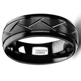 Men's Silver Tungsten Carbide Ring Groove Multi-Faceted Ring