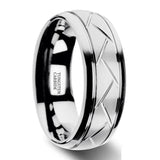 Men's Silver Tungsten Carbide Ring Groove Multi-Faceted Ring