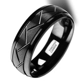 Men's Silver Tungsten Carbide Ring Groove Multi-Faceted Ring