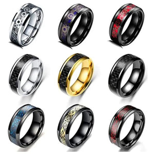 Men's Stainless Steel Gear Ring Celtic Dragon Carbon Fiber Band