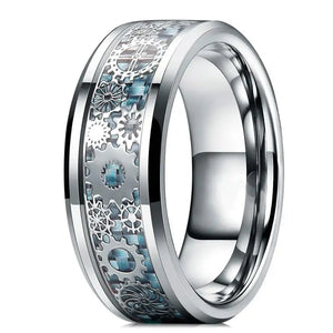 Men's Stainless Steel Gear Ring Celtic Dragon Carbon Fiber Band