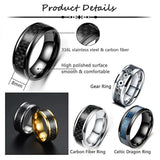Men's Stainless Steel Gear Ring Celtic Dragon Carbon Fiber Band