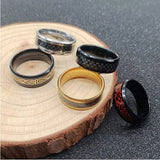 Men's Stainless Steel Gear Ring Celtic Dragon Carbon Fiber Band