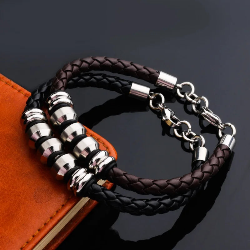 Men's Titanium Steel Leather Bracelet Stainless Steel Fashionable Domineering