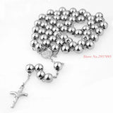 Heavy Stainless Steel Bead Chain Rosary with Jesus Christ Cross Pendant