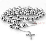 Heavy Stainless Steel Bead Chain Rosary with Jesus Christ Cross Pendant