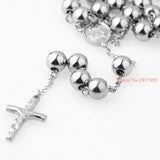 Heavy Stainless Steel Bead Chain Rosary with Jesus Christ Cross Pendant