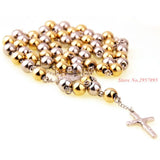 Heavy Stainless Steel Bead Chain Rosary with Jesus Christ Cross Pendant