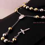 Heavy Stainless Steel Bead Chain Rosary with Jesus Christ Cross Pendant