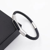 Men's Leather Weave Bracelet with Steel Buckle