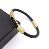 Men's Leather Weave Bracelet with Steel Buckle