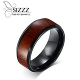 Mens Tungsten Wedding Rings with Wood Inlay Top Band