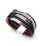 Metal Beads Charm Leather Wrapped Bracelet Magnetic Clasp Bangle
