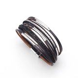 Metal Beads Charm Leather Wrapped Bracelet Magnetic Clasp Bangle