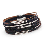 Metal Beads Charm Leather Wrapped Bracelet Magnetic Clasp Bangle