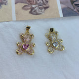 Metal CZ Zircon Animal Bear Bracelet Charms Necklace Pendant Women Fine Jewelry