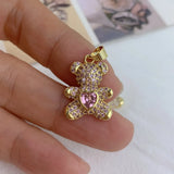 Metal CZ Zircon Animal Bear Bracelet Charms Necklace Pendant Women Fine Jewelry