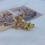 Metal CZ Zircon Animal Bear Bracelet Charms Necklace Pendant Women Fine Jewelry