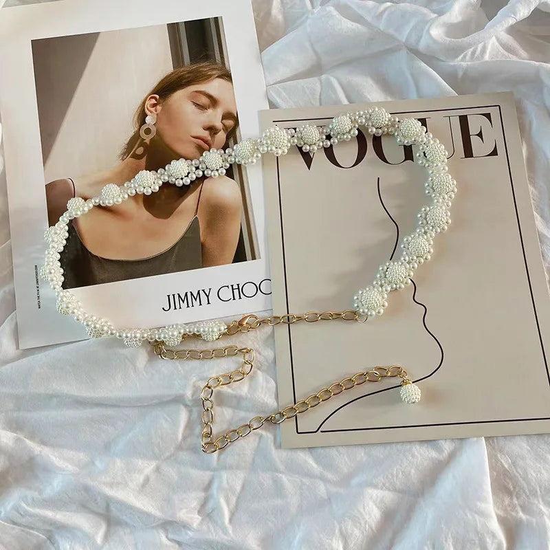Metal Chain Pearl Thin Waist Chain for Dress Sweater Jeans