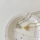 Metal Crystal Bear Charm Necklace Stainless Steel Chain Women Silver Party