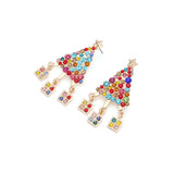 Metal Crystal Christmas Tree Dangle Drop Earrings for Women