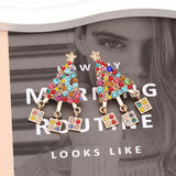Metal Crystal Christmas Tree Dangle Drop Earrings for Women