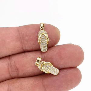 Zircon Metal Flip Flops Pendant Necklace Keychain