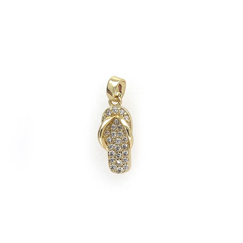 Zircon Metal Flip Flops Pendant Necklace Keychain