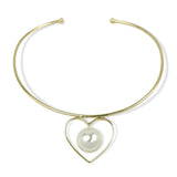 Metal Heart Torques Necklaces with Big Pearl Choker