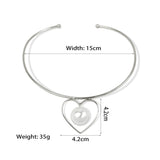 Metal Heart Torques Necklaces with Big Pearl Choker