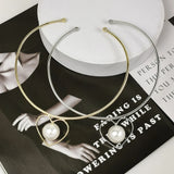Metal Heart Torques Necklaces with Big Pearl Choker
