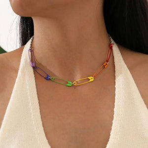 Colorful Needles Safety Pin Collar Choker for Women