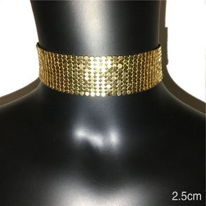 Metal Sequins Chokers Necklace for Women Statement Choker Wedding Accessory Gift