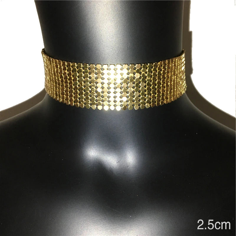 Metal Sequins Chokers Necklace for Women Statement Choker Wedding Accessory Gift